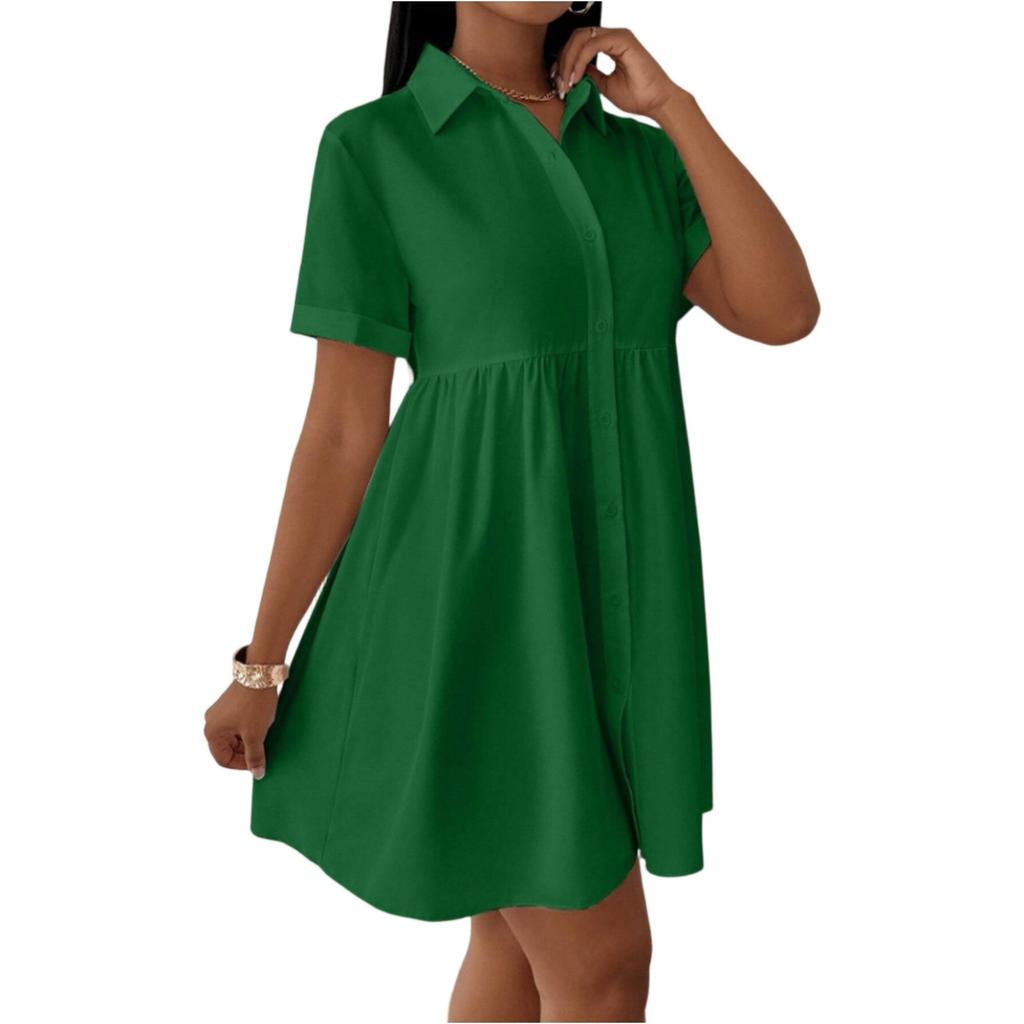 Women's Casual And Fashionable Loose Dress Button Up Collar Shirt Dress Shirt Dress