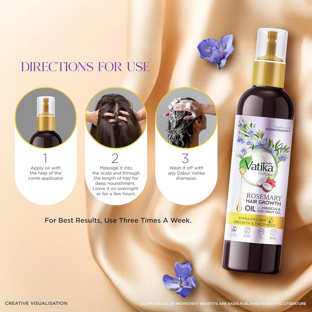 Dabur Vatika Rosemary Hair Growth Oil 100Ml | With Hibiscus & Coconut Oil | Stimulates Hair Growth, Reduces Hair Fall & Nourishes Scalp