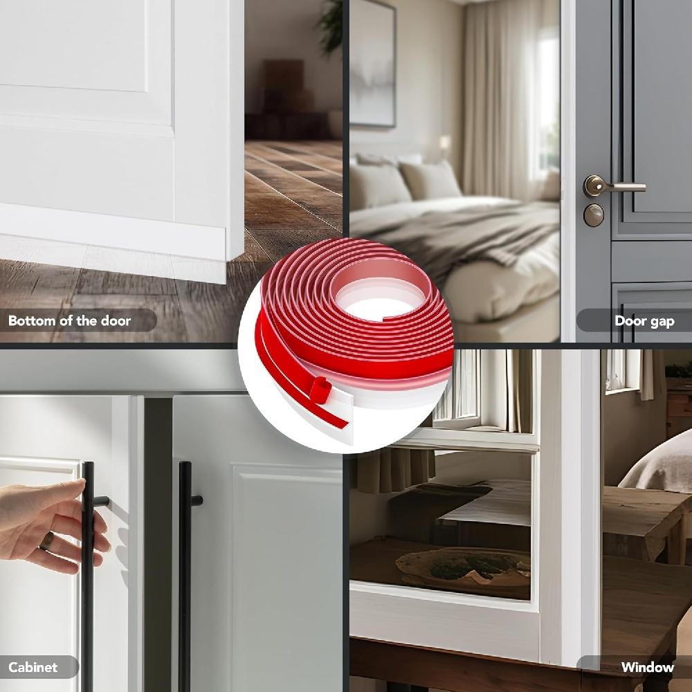 1pc 1m/3meters Silicone T-Shaped Door Draft Stopper Windproof Weather Stripping Self-adhesive Seal Strip Side of Door Frame