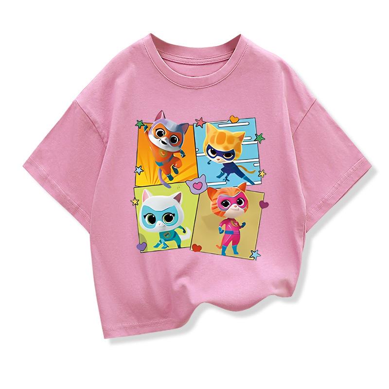 

Летняя футболка для маленьких девочек, Новая игра Супер Котята, Детская одежда, Футболка, Топы с коротким рукавом для малышей 100