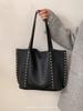 Vintage Rivet Tote Bag for Women 2025 New Large Capacity Commuter Buckle Handbags Trendy PU Leather Female Shoulder Bags