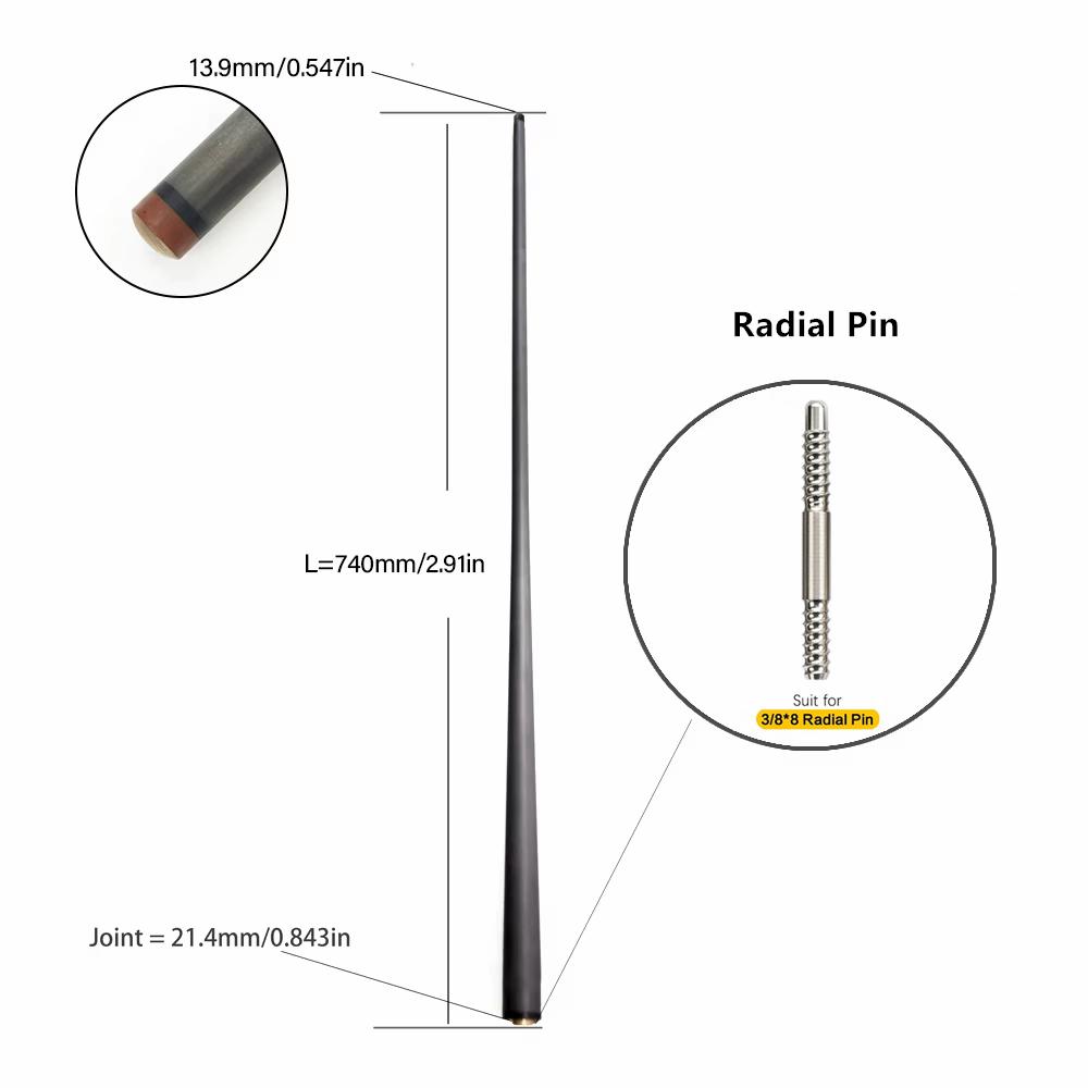 Profesionální karbonová tyč na kulečník | Nízká deformace, design Pro Taper s technologií Black Tech | Extra náhradní tyč na kulečník