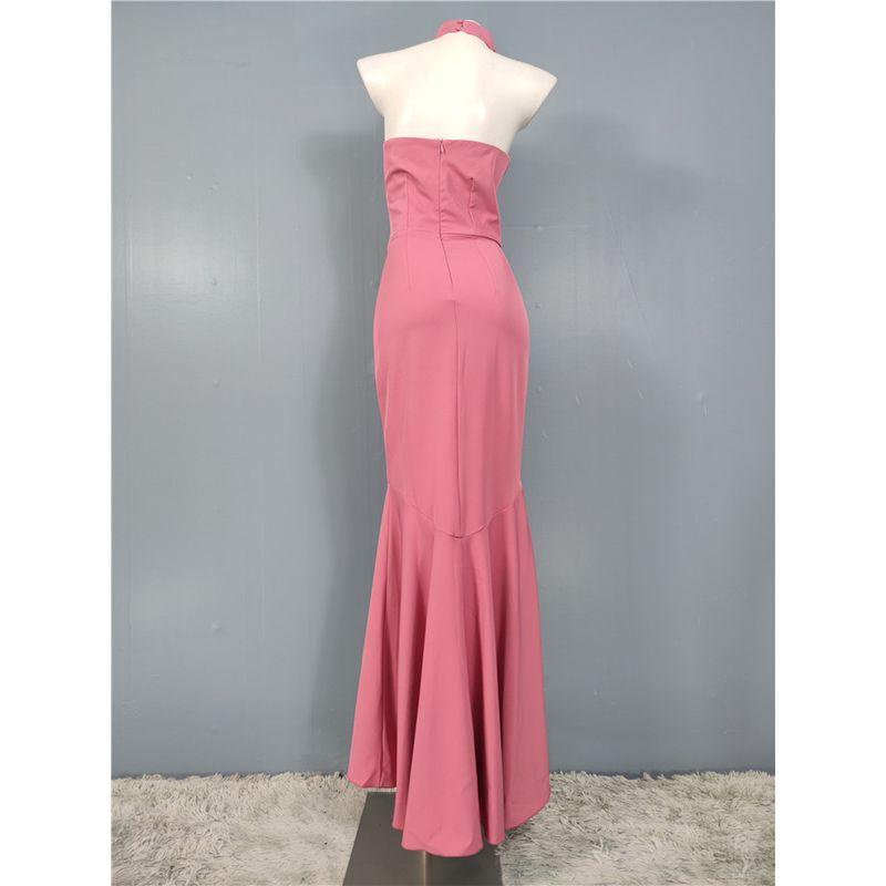 Export Single Stylish Beautiful All-Match Halterneck V-neck New Sheath Fish Tail Figure Flattering Trailing Fashion Socialite Dress