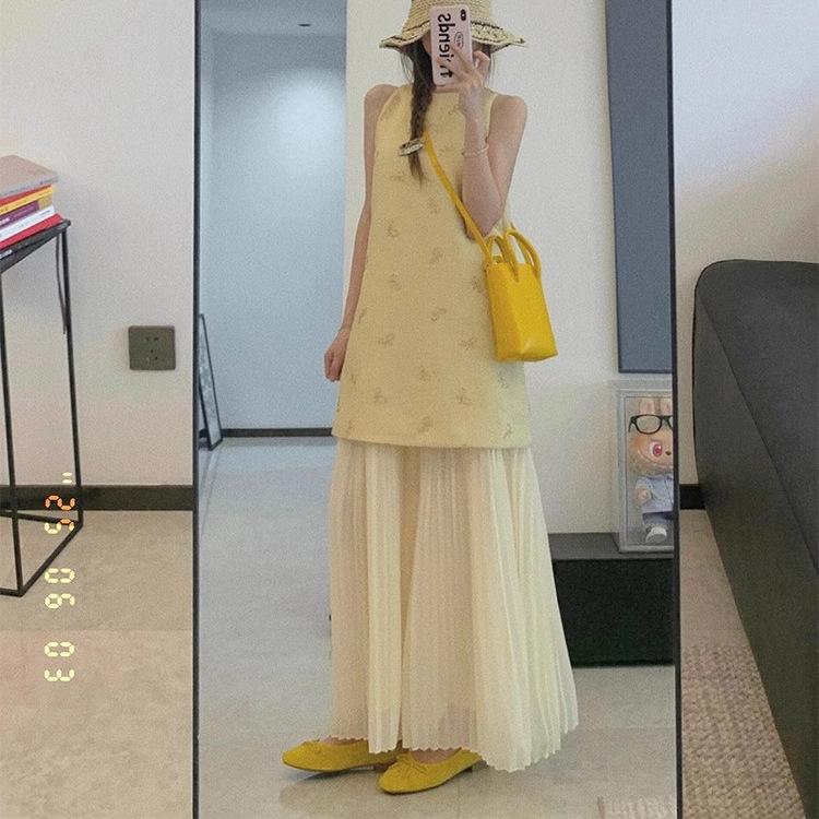 French Fake Two-piece Small Fragrant Dress for Women's 2026 Summer New Light Luxury High-end Gentle Wind Temperament Long Dress