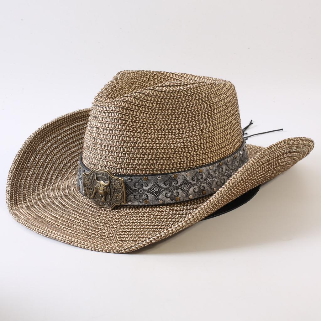 Popular European and American classic straw woven western cowboy hat men's and women's outdoor fashion OL wind woven top hat