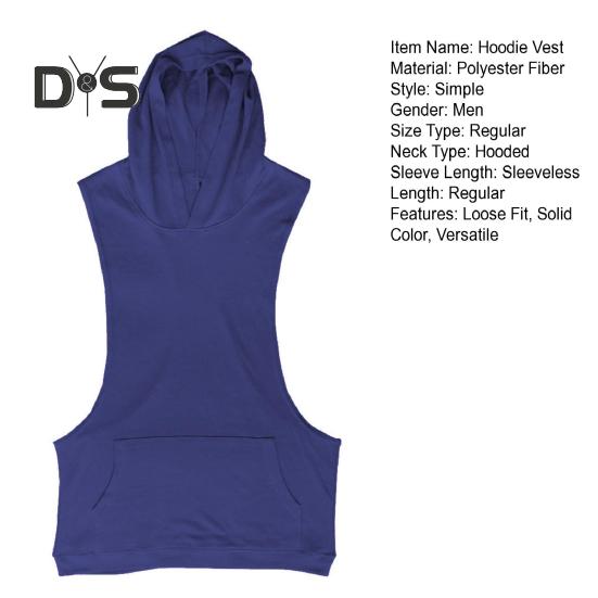 Men Hoodie Vest Hooded Sleeveless Solid Color Summer Sweatshirt Loose Fit Breathable Fabric Sport Vest