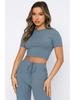 European and American Women's Fashion: Solid Color High-Elastic Shaping Rib-Knit Short-Sleeve Top & Wide-Leg Pants Two-Piece Set.