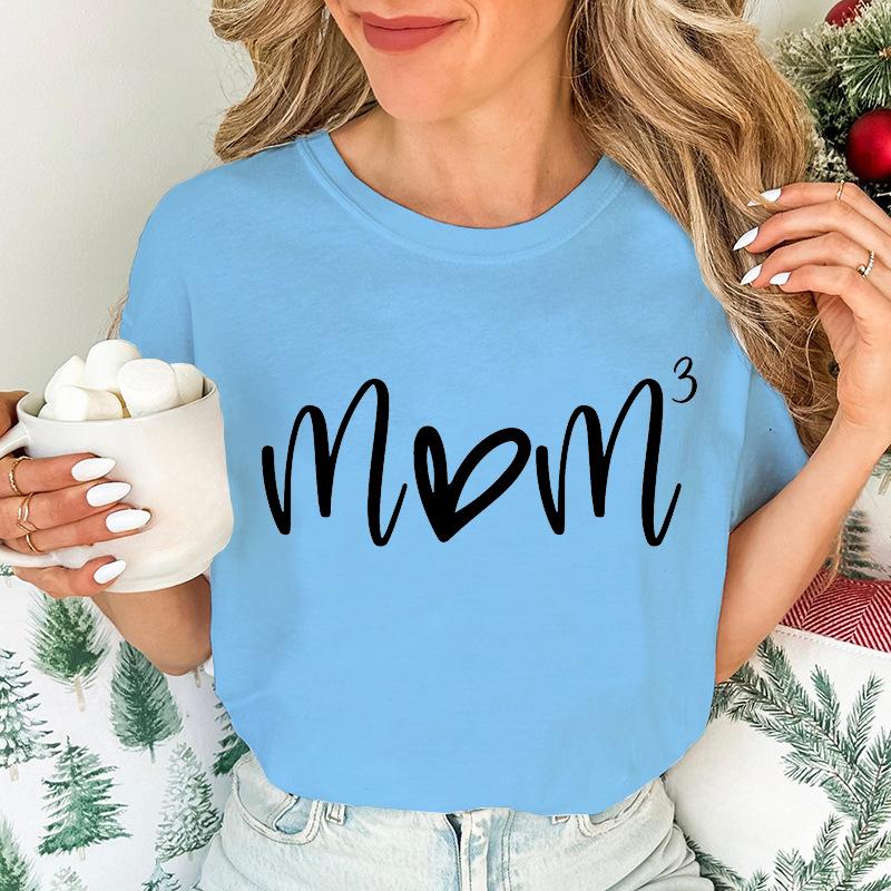 Womens Fashion TShirts Mom of Three Print Tshirts Summer Casual Loose Tops Mom To The Power Creative Personalized Tshirts