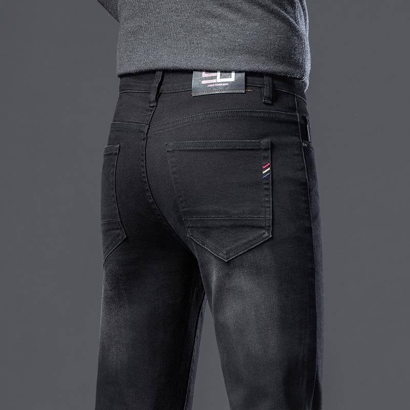 Spring And Autumn New High End Plush Jeans For Men Straight Tube Slim Fit Elastic Thick Casual Pants Autumn And Winter Men'S Pants
