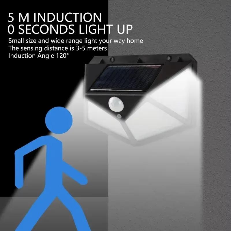 Solar Powered 100 LED Outdoor Wall Light with Motion Sensor IP65 Waterproof for Garden Railings Gazebos Decorative Lighting