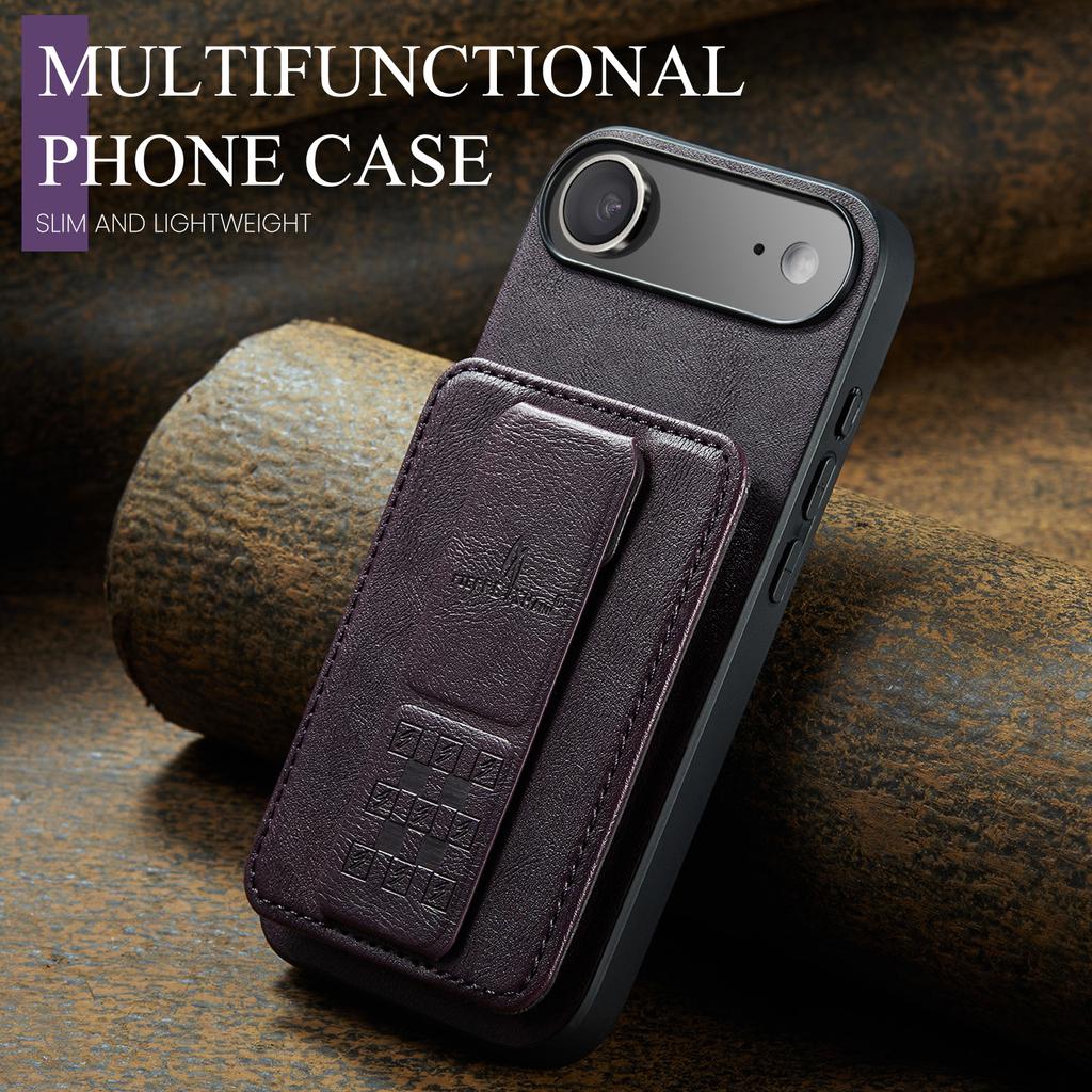 FIERRE SHANN 024 For iPhone Air Case Card Holder Kickstand Waxy Texture Leather + TPU Phone Cover