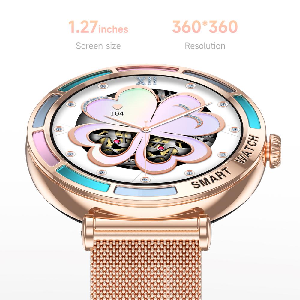 New Fashion Women Smart Watch 360*360 HD Screen Sports Bracelet Custom Dial Heart Rate Voice Call Smartwatch for Android IOS