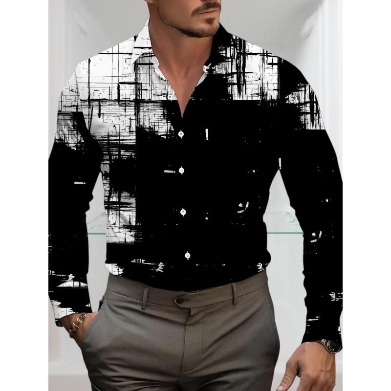 Men's Plus-Size Vintage Geometric Shirt 3D Graphic Print Button Fully Open Collar Casual Fashion Vacation High-End Men Shirts