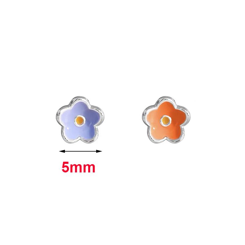 Silver Zircon Enamel Flower Mini Plant Stud Earrings For Women Party Classic Fine Jewelry Light Accessories