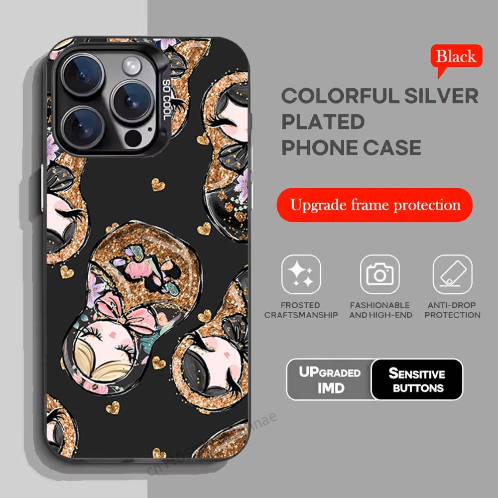 Cute Cool Russian Art Matryoshka Phone Case For iPhone 17,16,15,14,13,12,11,Pro,Max,Plus,Mini,X,XS,XR,8,S,SE Soft Black Case