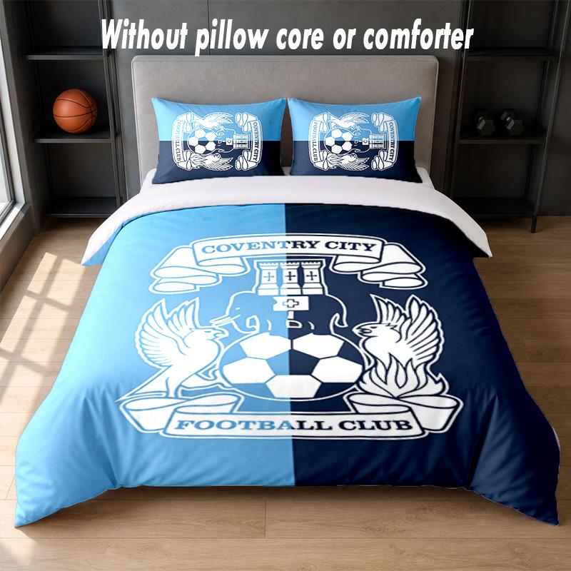 Coventry City Fußball Design Bett Bettwäsche Set 1 Bettbezug + 2 Kissenbezüge Weich Atmungsaktiv Haushalt Bettwäsche