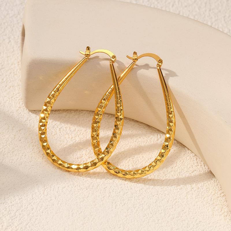 Exaggerated Oval Large Round Metal Earrings for Women Fashion Hammer Texture Gold Silver Color Hoop Earrings Jewelry Accessories