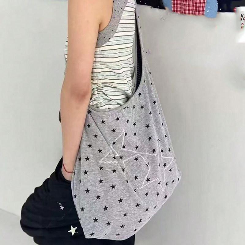 ins star canvas bag Korean tote lazy bag Korean new shoulder commuter versatile large-capacity shoulder bag серый