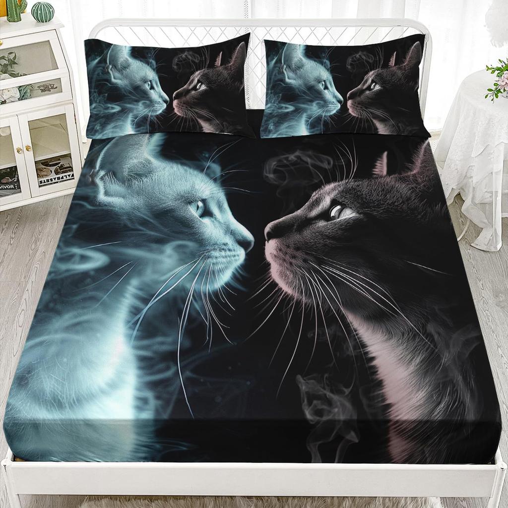 Animal Cat Pattern Mattress Three-Piece Digital Printing Mattress Bedding Set Adult Children
