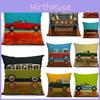 Vintage Car Dog Print Pillow Case In Beautiful Cotton Linen For Stylish Home Decor