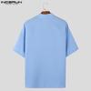 INCERUN Tricou de vară pentru bărbați, cu guler în V, mânecă scurtă, încrucișat în față, casual, semi-transparent, topuri 