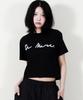 Deumakeu Rough Writing Text-Logo Crop T-Shirt Black