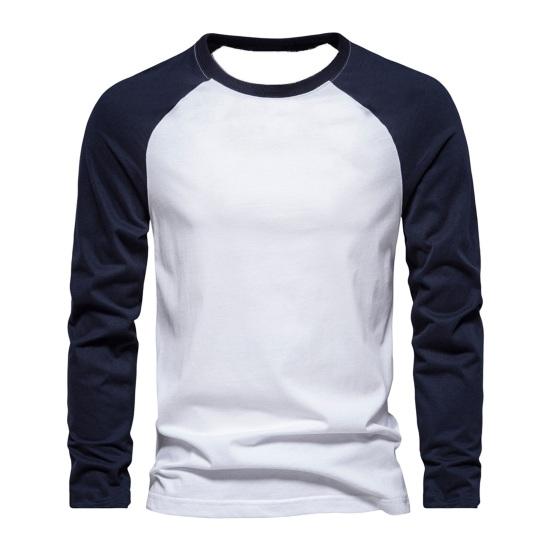 Autumn Winter Men Bottoming Top Slim Fit Patchwork O Neck Pullover Stretchy Long Sleeves Mid Length Fitness Exercise Daily Wear Shirt