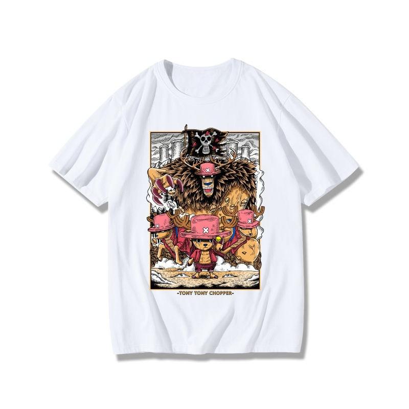 ONE PIECE Chopper Anime Sommer Kurzarm Herren Damen Freizeit Sport Fitness Locker Bequem Übergroß Retro Kurzarm Oberteil