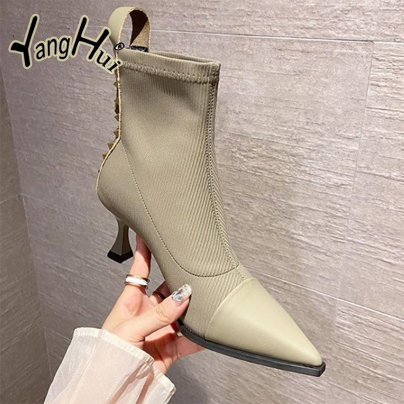 Party-Pumps Retro Spitzzehen Pu Spleißung Baumwolle Stretchstoff Reißverschluss Schuhe für Damen 2024 Neue Mode Frühling Zapatos Mujer