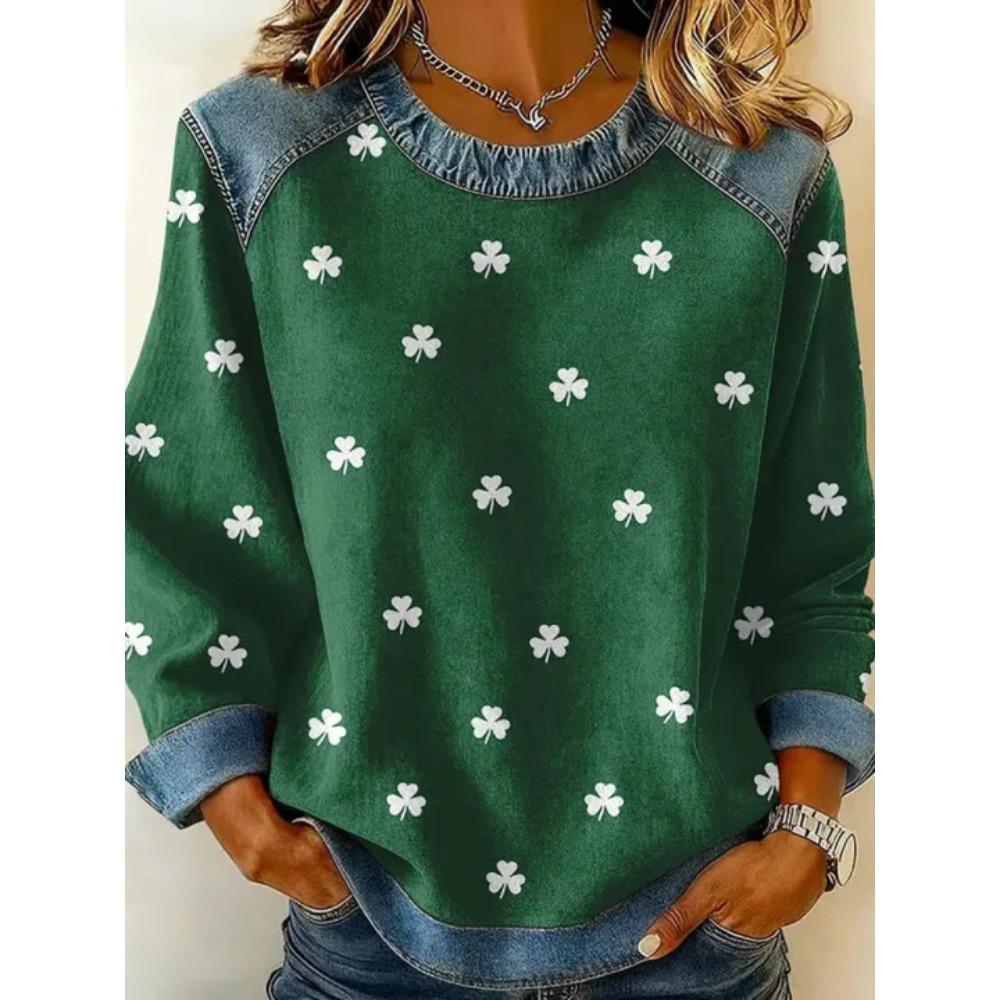 Autumn Fashionable Comfortable Casual Versatile Loose Women's Multi Color Printed Round Neck Long Sleeved T-Shirts
