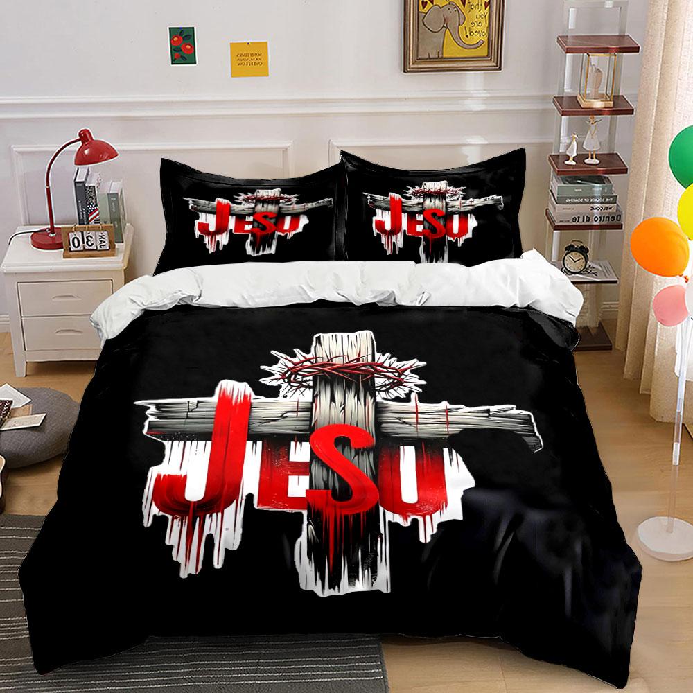"Jesus Cross Black Bedding Set" Bedding Duvet Cover Set Duvet Cover Pillowcases (1 * Duvet Cover 2 * Pillowcases, without duvet insert)