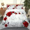 3D Bedding Set Botanical Red Pink Flowers Duvet Quilt Cover Set Comforter Cover Pillowcase King Queen Size Printed