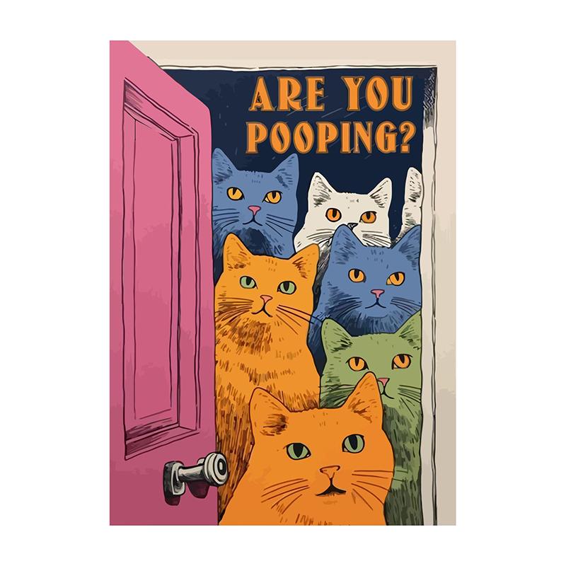 Are You Pooping Posters Bathroom Funny Bathroom Sign Canvas Painting Cute Black Cat Print Wall Art Picture Toilet Decoration