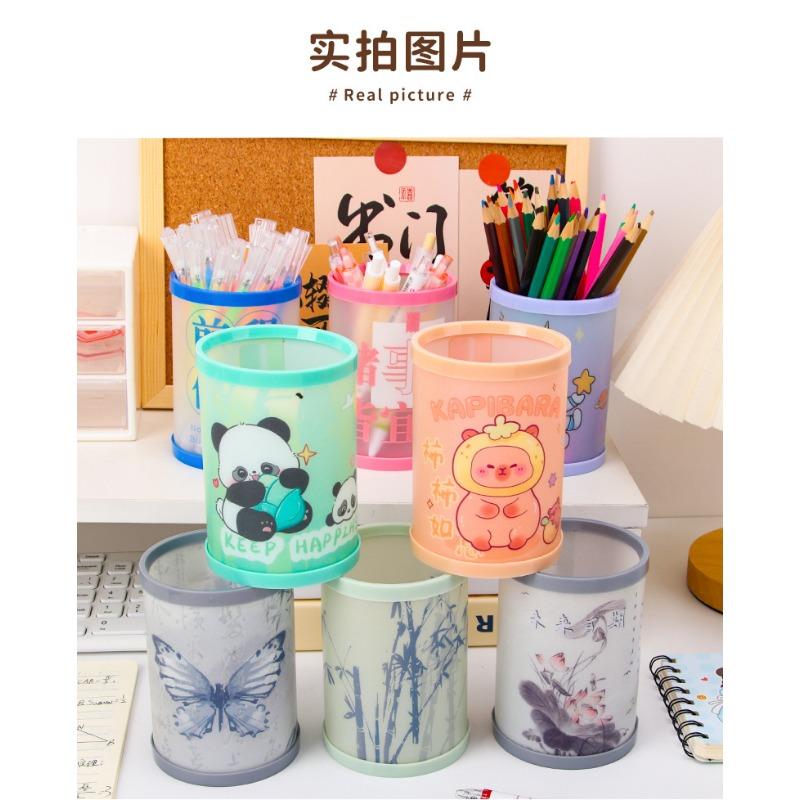 Creative Cartoon Round Foldable Diy Pen Holder Desktop Storage Box Kids Stationery Gift