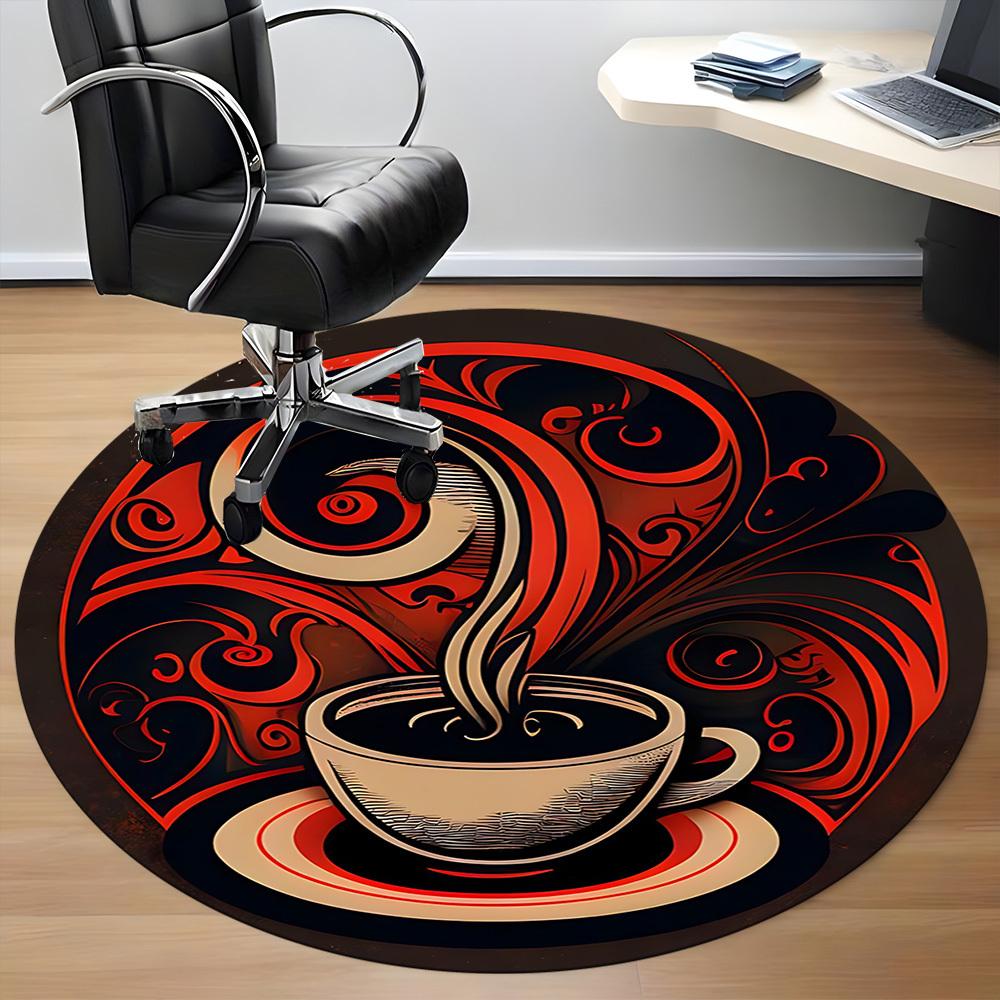 1PC Caffeine Art Office Round Area Rug, Mat Suitable For Office, Under Office Chairs Bedroom Living Room Home Decor, Room Deco