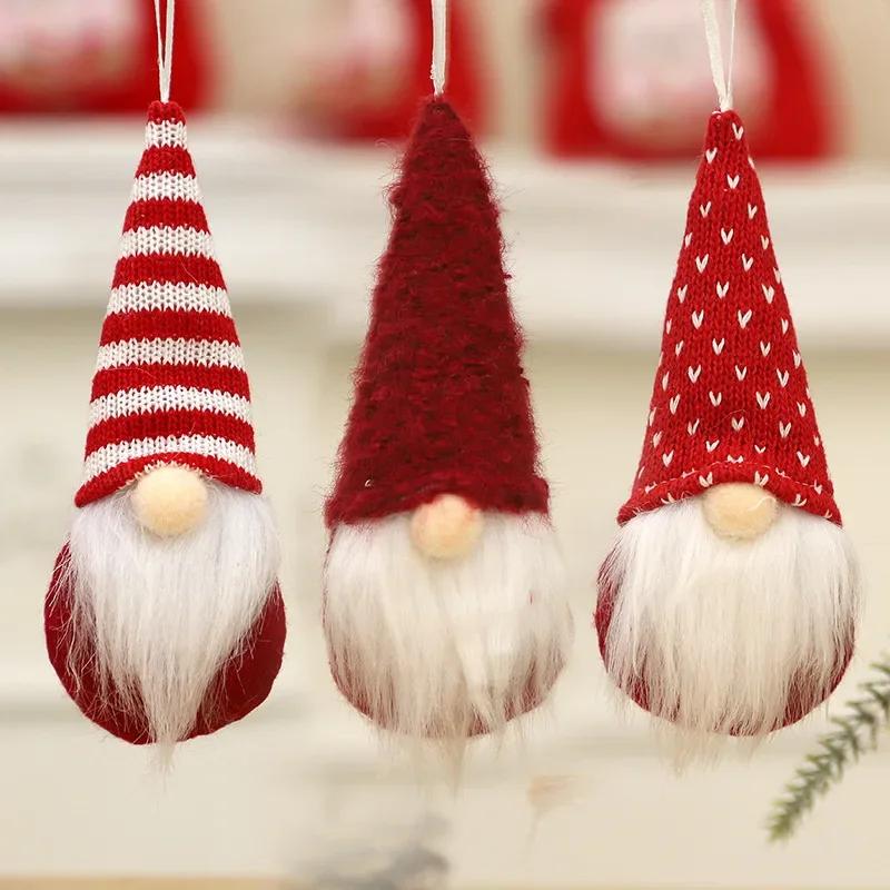 3 pcs Gnomes de Noël en Peluche Poupée Père Noël Tissu Tricoté Ornements Suspendus Arbre de Noël Gonk Nain Elfe Décoration Cadeaux Nouvel An