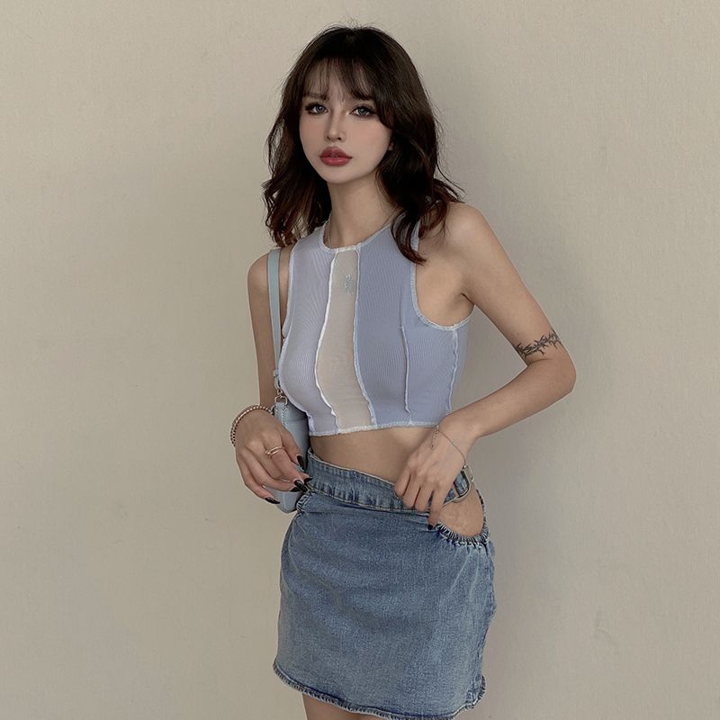 

Отпускной Стиль Летний Сексуальный Сексуальный Необычный Безрукавный Жилет Мода Ветер Мода Три Цвета Короткие Топы Со Строчкой Picture Color S