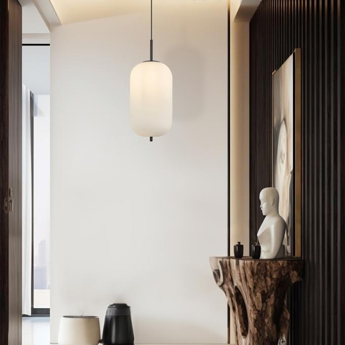 Suspension cylindre verre opale 23W IP20 E27 Diam 200mm