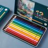 Water-Soluble Colored Pencils Gift Set - 12 Colors In Tin Box for Student Art & Drawing