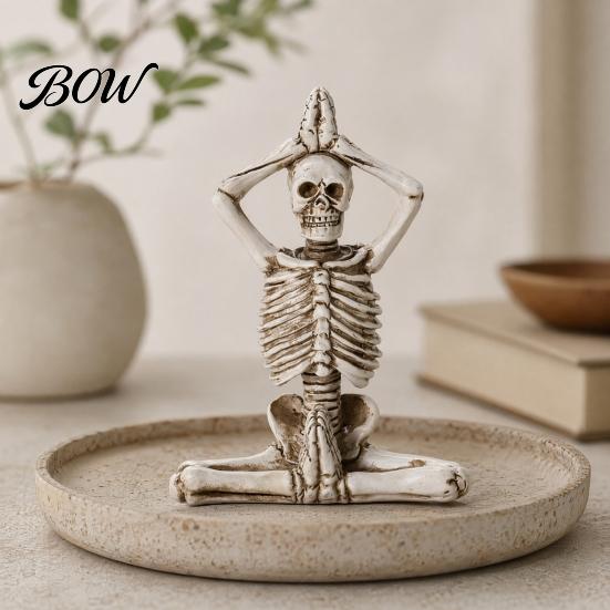 Dark Theme Halloween Decor Yoga Skeleton Statue, Funny Dead Figure for Party Decor, Creative Pose Skull Design Resin Gothic Ornament Haunted