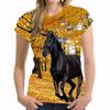 Summer Round Neck 3D Print Horse Pattern Top Fashionable Casual Short Sleeved Women's T-shirts