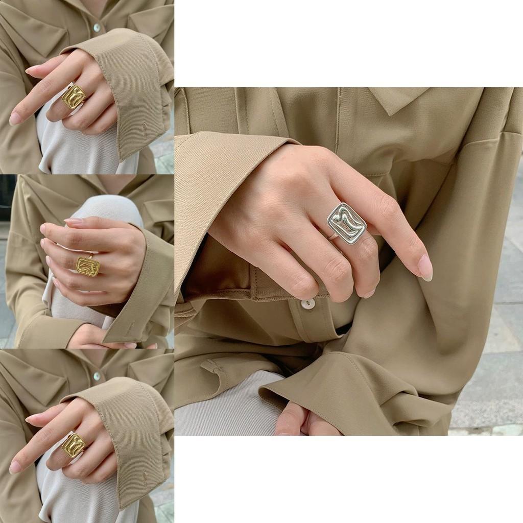 Korean Trendy 925 Silver Ring With Glossy Geometric Rectangle For Womens Style Elegant