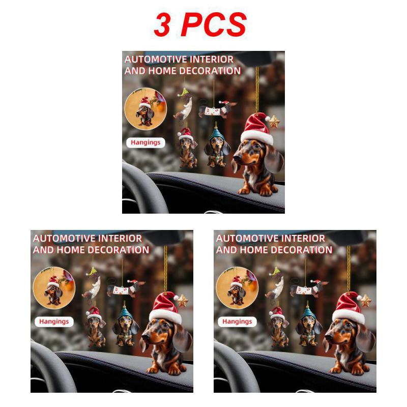 1~10PCS New Christmas 2D Fun Dachshund Dog Pendant Car Rearview Mirror Pendant Car Interior Accessories Christmas Tree Decor For