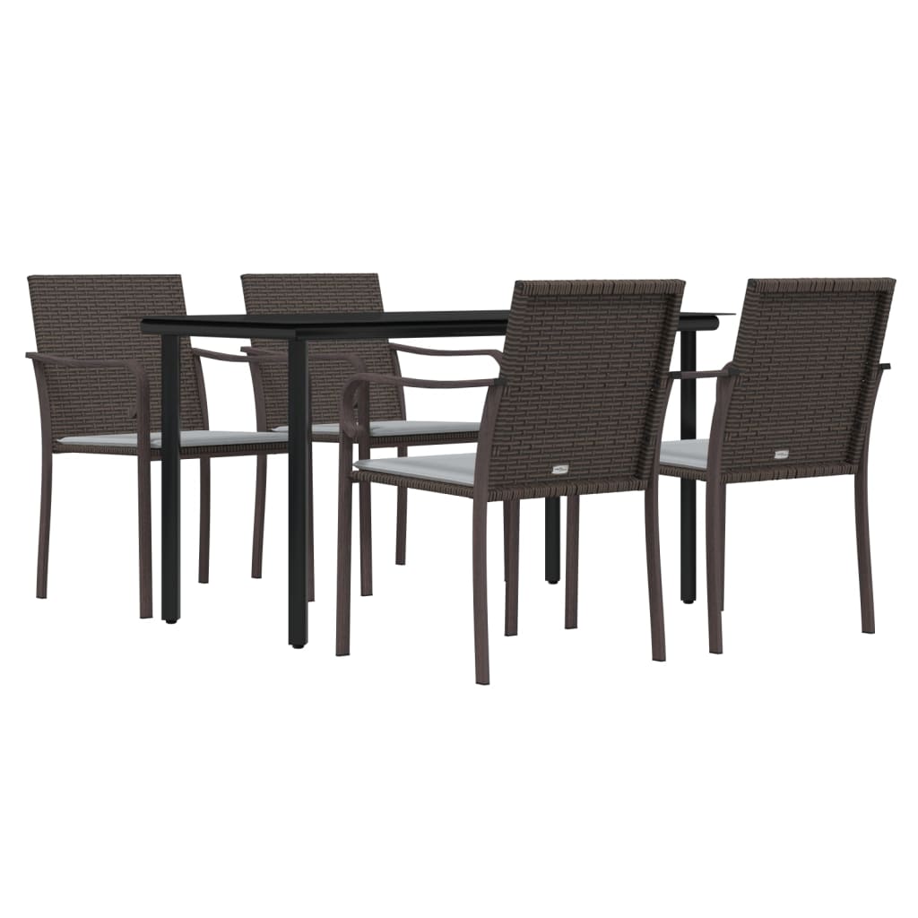 vidaXL 5 Pcs. Garden Dining Set with Cushions Poly Rattan and Steel