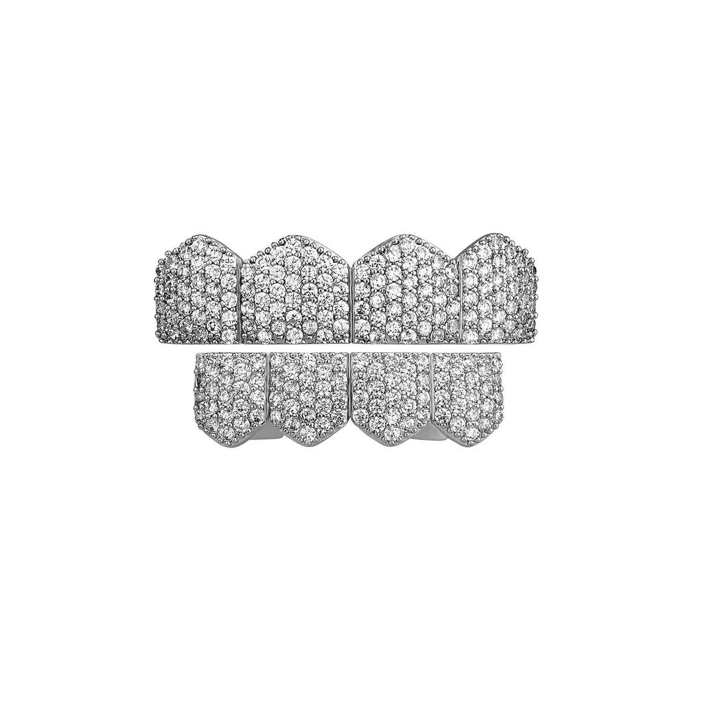 Blues New Style Hip Hop Jewelry Iced Out Zircon Teeth Grills Cubic Zirconia Teeth Grillz 4 Top 4 Bottom a Set