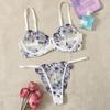 Dámská sexy krajková květinová souprava podprsenky Jednovrstvá podprsenka s kosticemi Tanga Bikini Lingerie Set