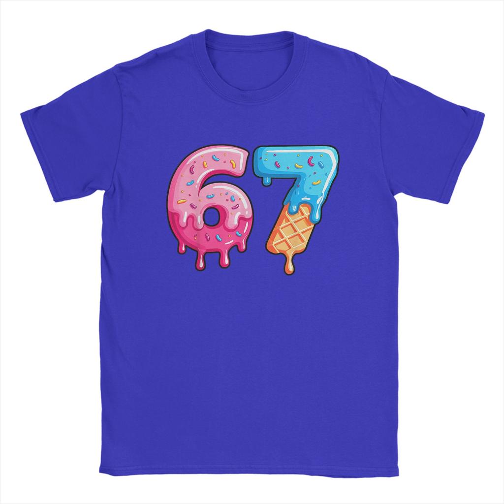Vintage TShirt Beach Six Seven Ice Cream Drip Cool Meme 67 Funny Number T Shirts Cotton Tee Shirt for Unisex Y2K Short Sleeve Tops