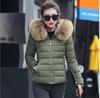 Women's Long Sleeve Hooded Jacket Faux Fur Collar Solid Color Winter Warm Puffer Coat Short Outerwear