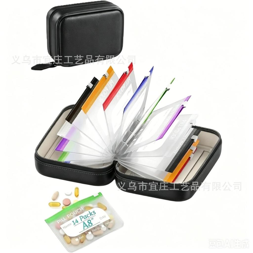 A8 Waterproof Pill Pouch Set - Weekly Pill Organizer with 4 Color-Coded Medicine Bags, Travel Pill Case