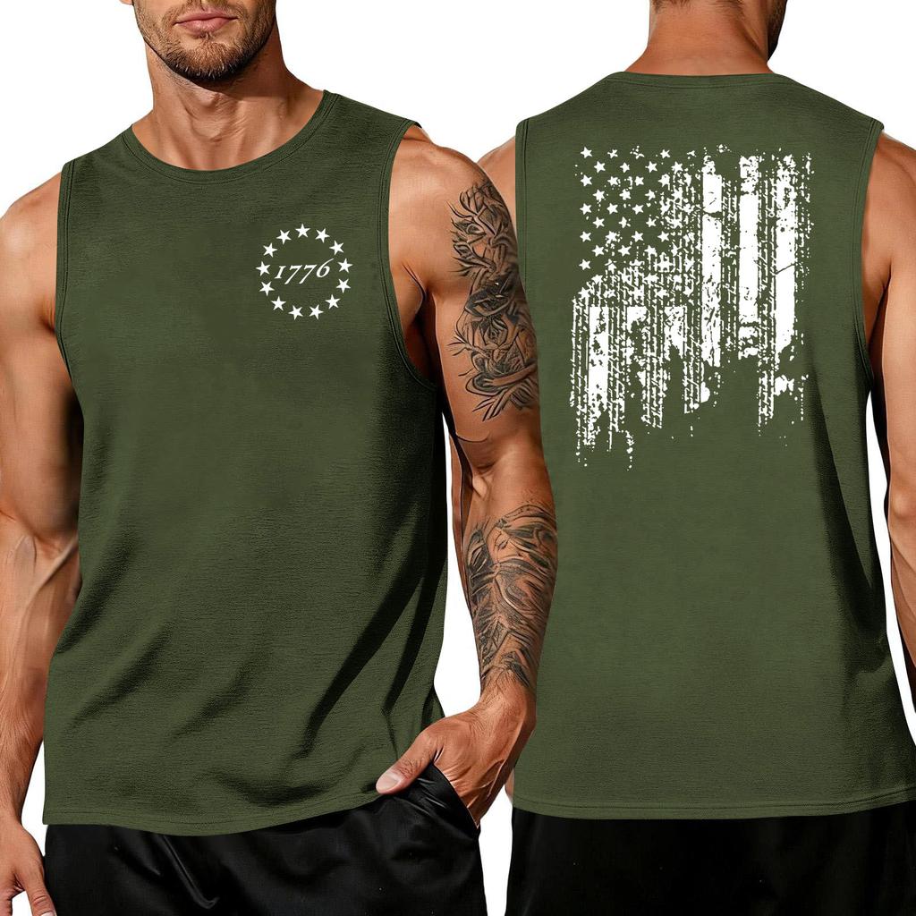 Men's Sleeveless Tank Top Casual Athletic Shirt with Independence Day Patriotic Print Round Neck Lightweight Summer Vest
